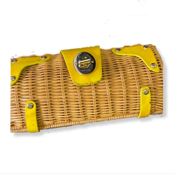 Kate Spade Clutch, natural wicker with patent leather trim. Light gold hardware. - Picture 5 of 5